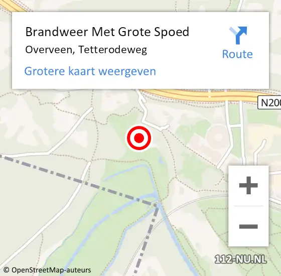 Locatie op kaart van de 112 melding: Brandweer Met Grote Spoed Naar Overveen, Tetterodeweg op 12 december 2024 08:57