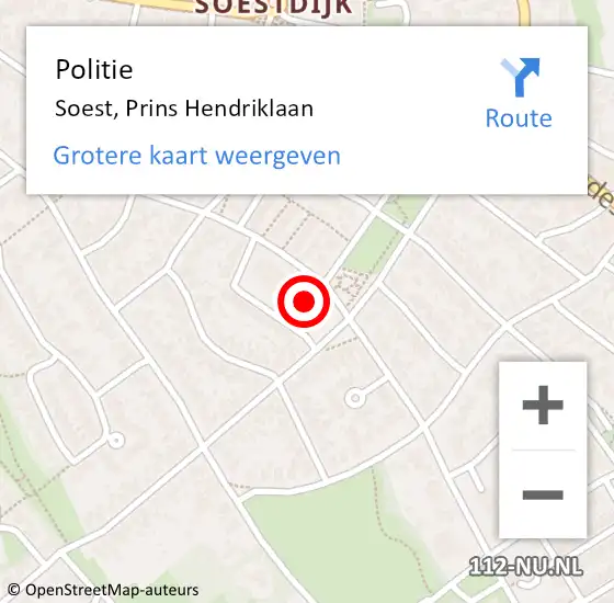 Locatie op kaart van de 112 melding: Politie Soest, Prins Hendriklaan op 12 december 2024 09:03