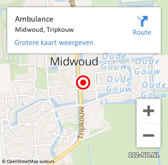 Locatie op kaart van de 112 melding: Ambulance Midwoud, Tripkouw op 12 december 2024 09:29