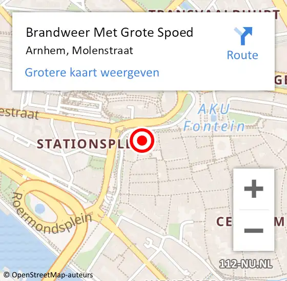 Locatie op kaart van de 112 melding: Brandweer Met Grote Spoed Naar Arnhem, Molenstraat op 12 december 2024 09:37