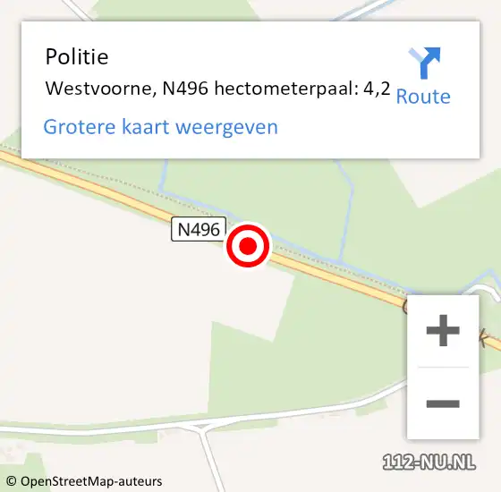 Locatie op kaart van de 112 melding: Politie Westvoorne, N496 hectometerpaal: 4,2 op 12 december 2024 09:43