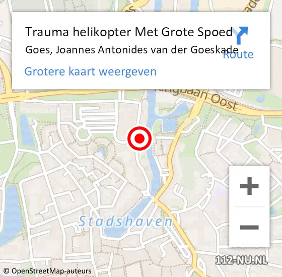 Locatie op kaart van de 112 melding: Trauma helikopter Met Grote Spoed Naar Goes, Joannes Antonides van der Goeskade op 12 december 2024 09:47