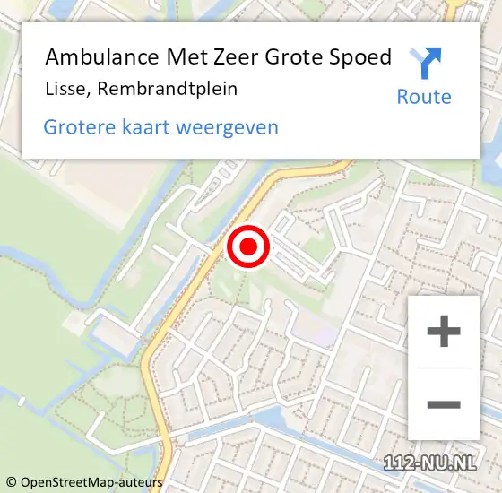 Locatie op kaart van de 112 melding: Ambulance Met Zeer Grote Spoed Naar Lisse, Rembrandtplein op 12 december 2024 10:35