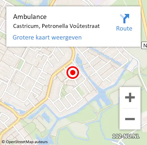 Locatie op kaart van de 112 melding: Ambulance Castricum, Petronella Voûtestraat op 12 december 2024 10:35