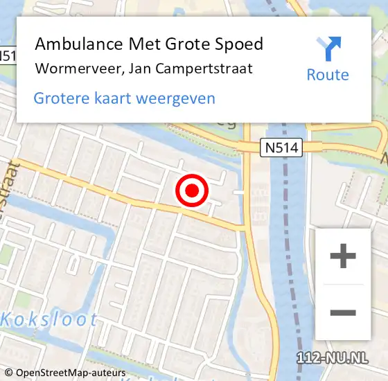 Locatie op kaart van de 112 melding: Ambulance Met Grote Spoed Naar Wormerveer, Jan Campertstraat op 12 december 2024 11:02