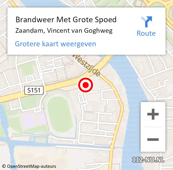 Locatie op kaart van de 112 melding: Brandweer Met Grote Spoed Naar Zaandam, Vincent van Goghweg op 12 december 2024 11:07