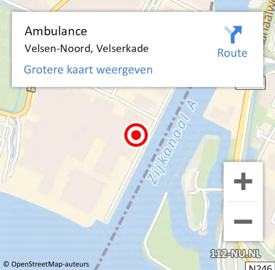 Locatie op kaart van de 112 melding: Ambulance Velsen-Noord, Velserkade op 12 december 2024 12:16