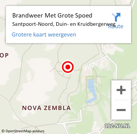 Locatie op kaart van de 112 melding: Brandweer Met Grote Spoed Naar Santpoort-Noord, Duin- en Kruidbergerweg op 12 december 2024 12:18