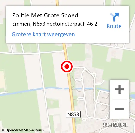 Locatie op kaart van de 112 melding: Politie Met Grote Spoed Naar Emmen, N853 hectometerpaal: 46,2 op 12 december 2024 12:26