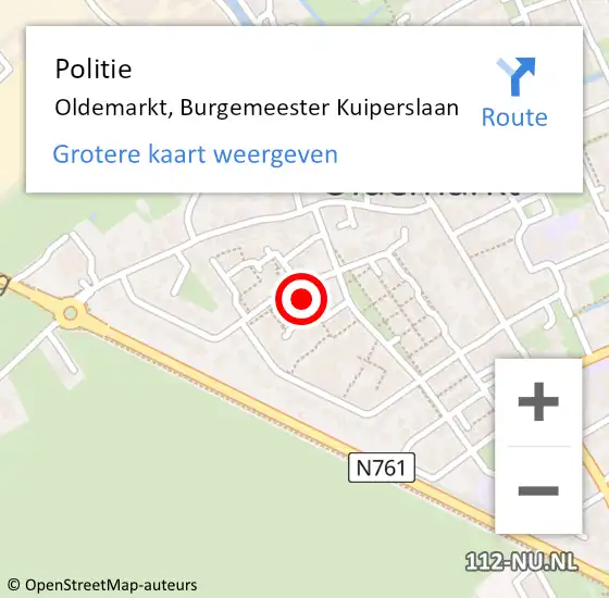 Locatie op kaart van de 112 melding: Politie Oldemarkt, Burgemeester Kuiperslaan op 12 december 2024 12:32