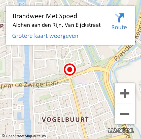 Locatie op kaart van de 112 melding: Brandweer Met Spoed Naar Alphen aan den Rijn, Van Eijckstraat op 12 december 2024 12:54