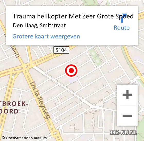 Locatie op kaart van de 112 melding: Trauma helikopter Met Zeer Grote Spoed Naar Den Haag, Smitstraat op 12 december 2024 12:55