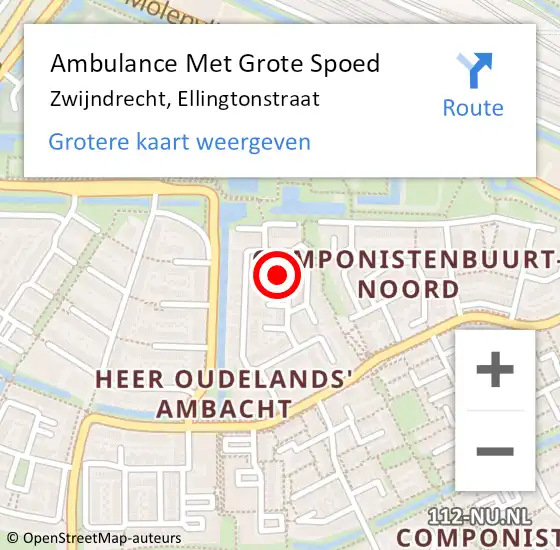 Locatie op kaart van de 112 melding: Ambulance Met Grote Spoed Naar Zwijndrecht, Ellingtonstraat op 12 december 2024 13:04