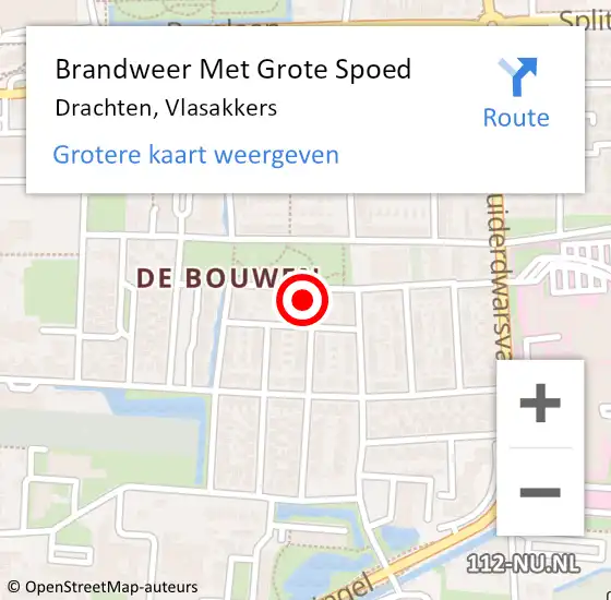 Locatie op kaart van de 112 melding: Brandweer Met Grote Spoed Naar Drachten, Vlasakkers op 12 december 2024 13:15