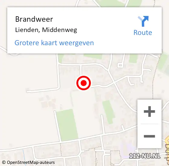 Locatie op kaart van de 112 melding: Brandweer Lienden, Middenweg op 12 december 2024 13:29