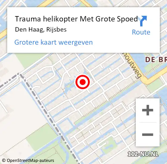 Locatie op kaart van de 112 melding: Trauma helikopter Met Grote Spoed Naar Den Haag, Rijsbes op 12 december 2024 13:45