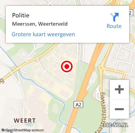 Locatie op kaart van de 112 melding: Politie Meerssen, Weerterveld op 12 december 2024 14:12