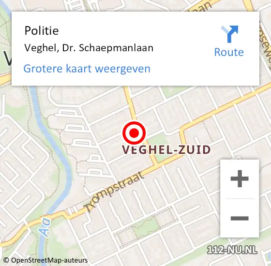 Locatie op kaart van de 112 melding: Politie Veghel, Dr. Schaepmanlaan op 12 december 2024 14:12