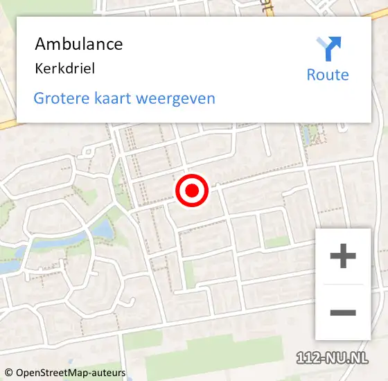 Locatie op kaart van de 112 melding: Ambulance Kerkdriel op 12 december 2024 14:14