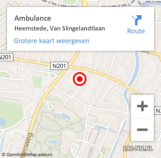 Locatie op kaart van de 112 melding: Ambulance Heemstede, Van Slingelandtlaan op 12 december 2024 14:15