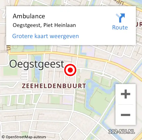 Locatie op kaart van de 112 melding: Ambulance Oegstgeest, Piet Heinlaan op 12 december 2024 14:54