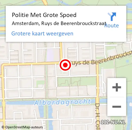 Locatie op kaart van de 112 melding: Politie Met Grote Spoed Naar Amsterdam, Ruys de Beerenbrouckstraat op 12 december 2024 16:01