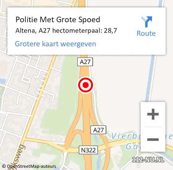 Locatie op kaart van de 112 melding: Politie Met Grote Spoed Naar Altena, A27 hectometerpaal: 28,7 op 12 december 2024 16:36