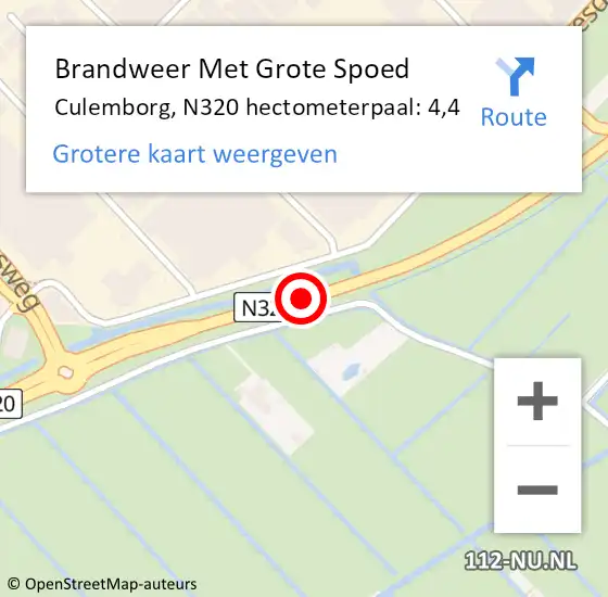 Locatie op kaart van de 112 melding: Brandweer Met Grote Spoed Naar Culemborg, N320 hectometerpaal: 4,4 op 12 december 2024 17:13