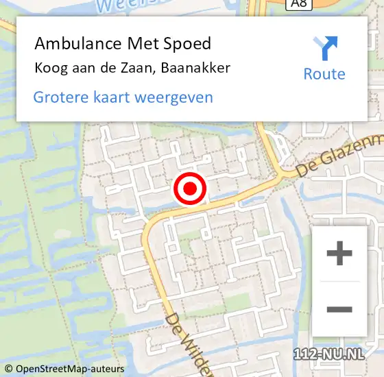 Locatie op kaart van de 112 melding: Ambulance Met Spoed Naar Koog aan de Zaan, Baanakker op 12 december 2024 17:24