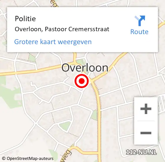 Locatie op kaart van de 112 melding: Politie Overloon, Pastoor Cremersstraat op 12 december 2024 17:37