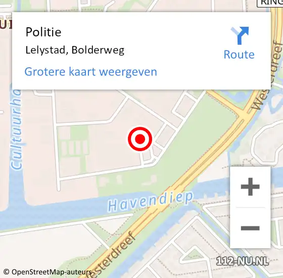 Locatie op kaart van de 112 melding: Politie Lelystad, Bolderweg op 12 december 2024 17:39