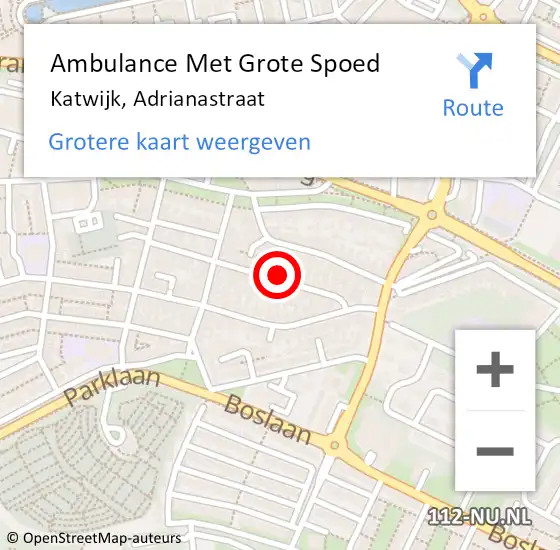 Locatie op kaart van de 112 melding: Ambulance Met Grote Spoed Naar Katwijk, Adrianastraat op 12 december 2024 17:42