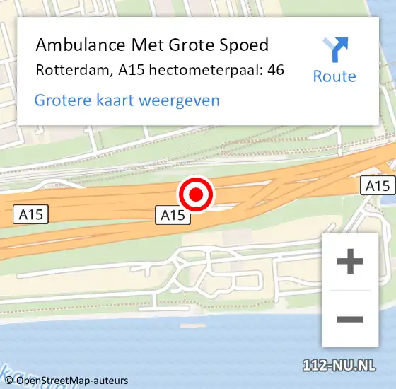 Locatie op kaart van de 112 melding: Ambulance Met Grote Spoed Naar Rotterdam, A15 hectometerpaal: 46 op 12 december 2024 17:53