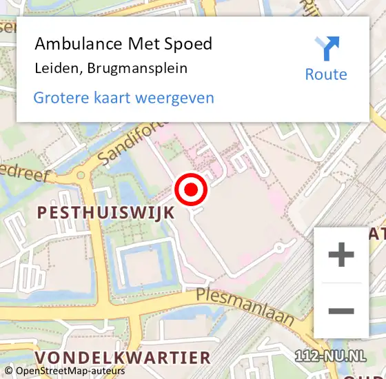 Locatie op kaart van de 112 melding: Ambulance Met Spoed Naar Leiden, Brugmansplein op 12 december 2024 18:16