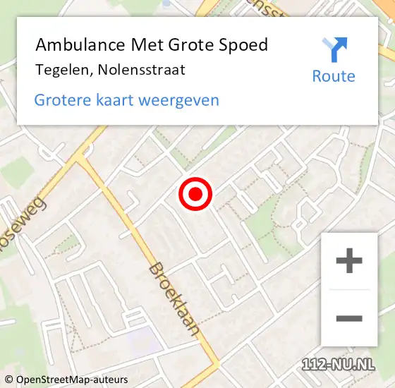 Locatie op kaart van de 112 melding: Ambulance Met Grote Spoed Naar Tegelen, Nolensstraat op 30 oktober 2014 08:59