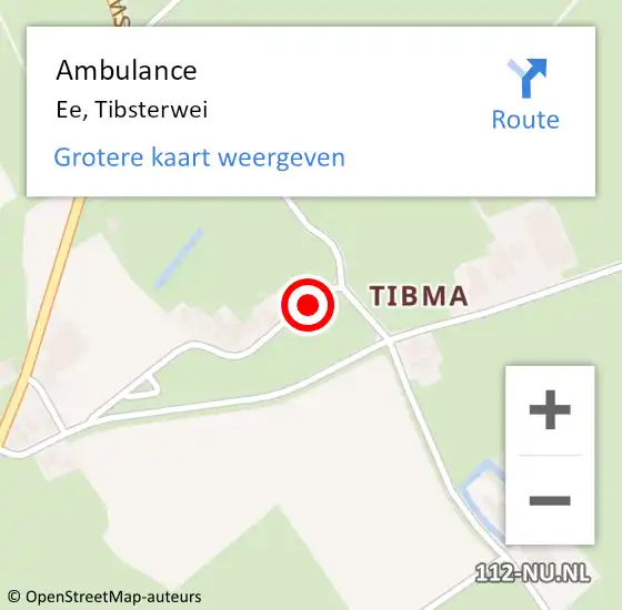 Locatie op kaart van de 112 melding: Ambulance Ee, Tibsterwei op 12 december 2024 18:46