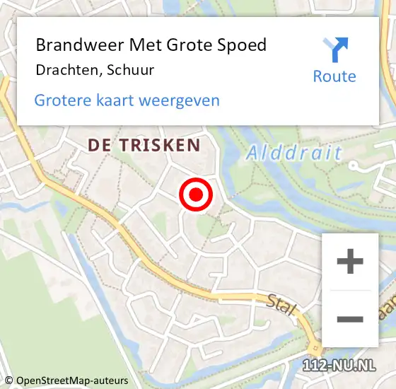 Locatie op kaart van de 112 melding: Brandweer Met Grote Spoed Naar Drachten, Schuur op 12 december 2024 18:48