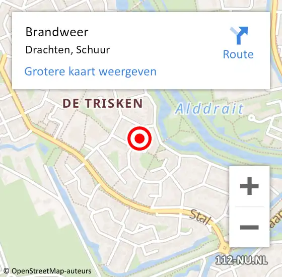 Locatie op kaart van de 112 melding: Brandweer Drachten, Schuur op 12 december 2024 18:51