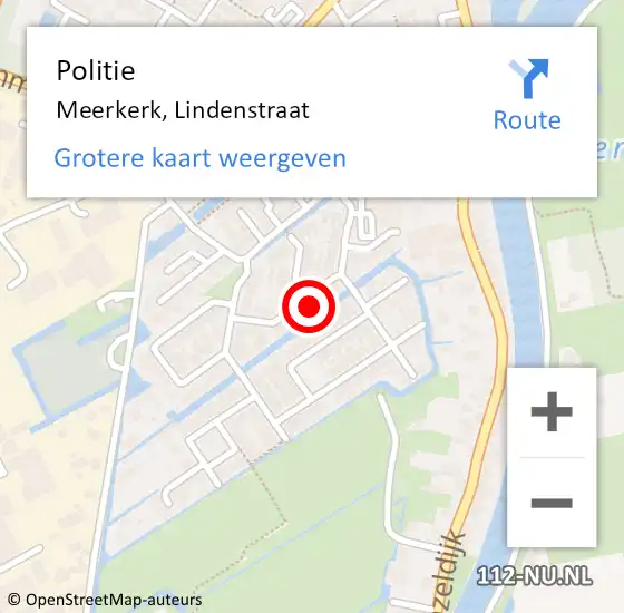 Locatie op kaart van de 112 melding: Politie Meerkerk, Lindenstraat op 12 december 2024 19:26