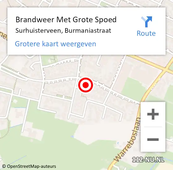 Locatie op kaart van de 112 melding: Brandweer Met Grote Spoed Naar Surhuisterveen, Burmaniastraat op 12 december 2024 19:32