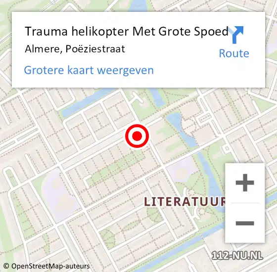 Locatie op kaart van de 112 melding: Trauma helikopter Met Grote Spoed Naar Almere, Poëziestraat op 12 december 2024 19:35