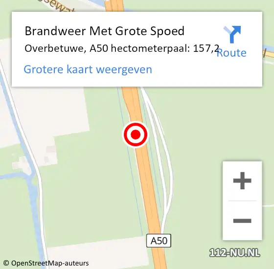 Locatie op kaart van de 112 melding: Brandweer Met Grote Spoed Naar Overbetuwe, A50 hectometerpaal: 157,2 op 12 december 2024 20:12