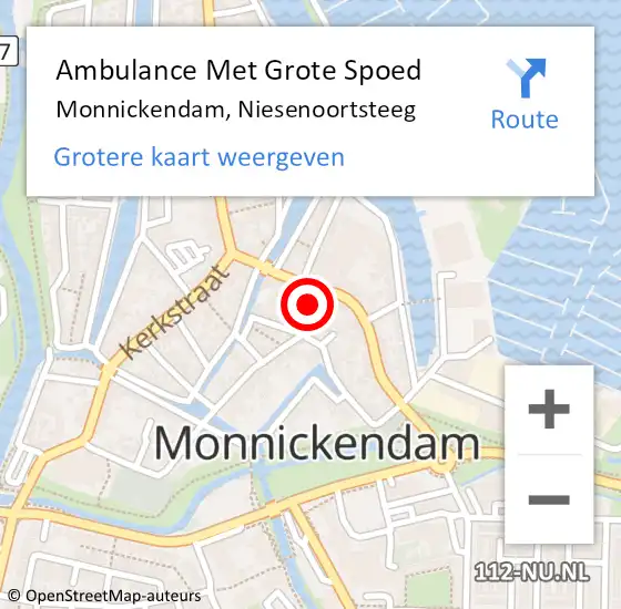 Locatie op kaart van de 112 melding: Ambulance Met Grote Spoed Naar Monnickendam, Niesenoortsteeg op 12 december 2024 20:13