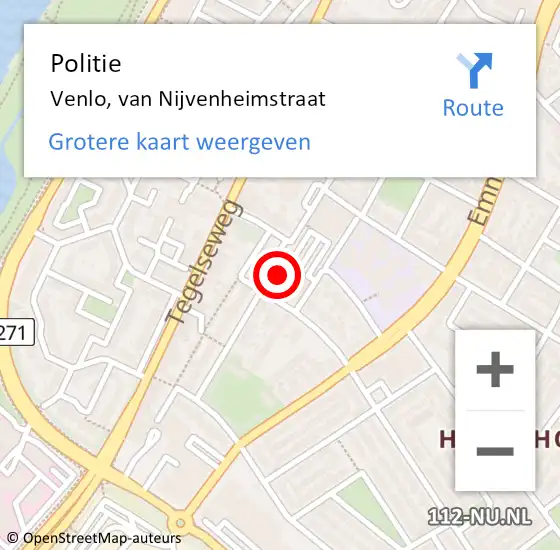 Locatie op kaart van de 112 melding: Politie Venlo, van Nijvenheimstraat op 12 december 2024 20:34