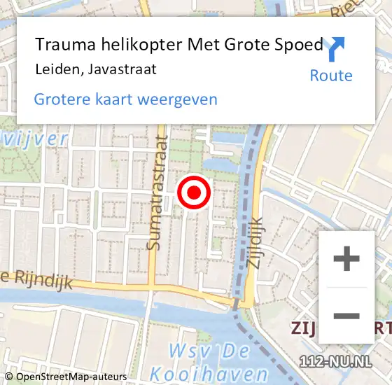 Locatie op kaart van de 112 melding: Trauma helikopter Met Grote Spoed Naar Leiden, Javastraat op 12 december 2024 20:37