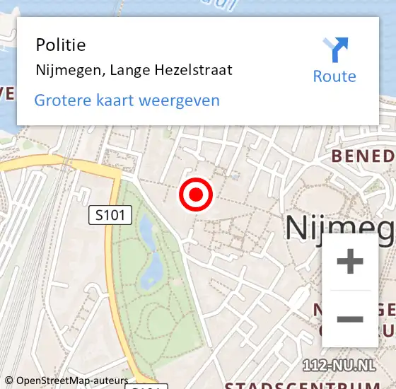 Locatie op kaart van de 112 melding: Politie Nijmegen, Lange Hezelstraat op 12 december 2024 20:50