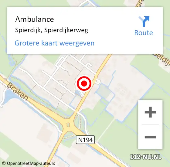 Locatie op kaart van de 112 melding: Ambulance Spierdijk, Spierdijkerweg op 12 december 2024 22:16