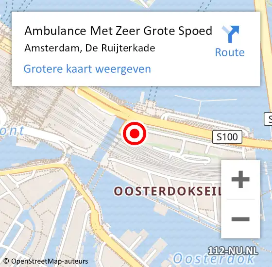 Locatie op kaart van de 112 melding: Ambulance Met Zeer Grote Spoed Naar Amsterdam, De Ruijterkade op 12 december 2024 23:22