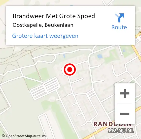 Locatie op kaart van de 112 melding: Brandweer Met Grote Spoed Naar Oostkapelle, Beukenlaan op 19 oktober 2013 10:07