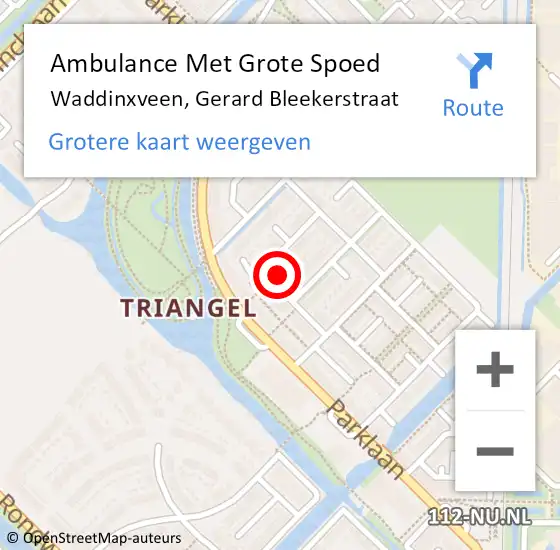 Locatie op kaart van de 112 melding: Ambulance Met Grote Spoed Naar Waddinxveen, Gerard Bleekerstraat op 13 december 2024 02:11